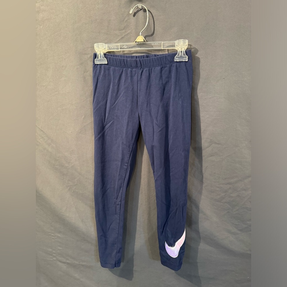 Nike Girls Navy Blue Logo Full Length Leggings Size 6X